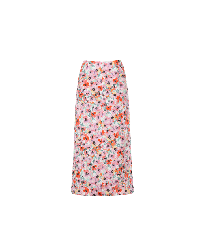ALLEGRA LINEN SKIRT PANSY FLORAL