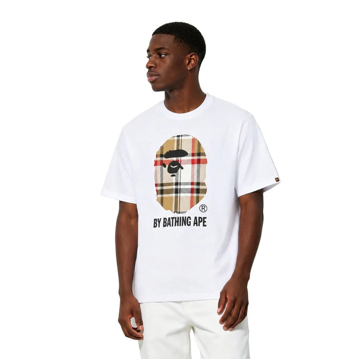 BAPE A Bathing Ape Check by Bathing Tee White Beige - AFewVibe