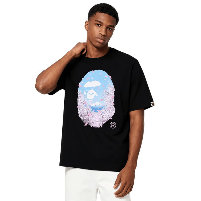 BAPE Sakura Photo Ape Head Tee SS26 Black - AFewVibe