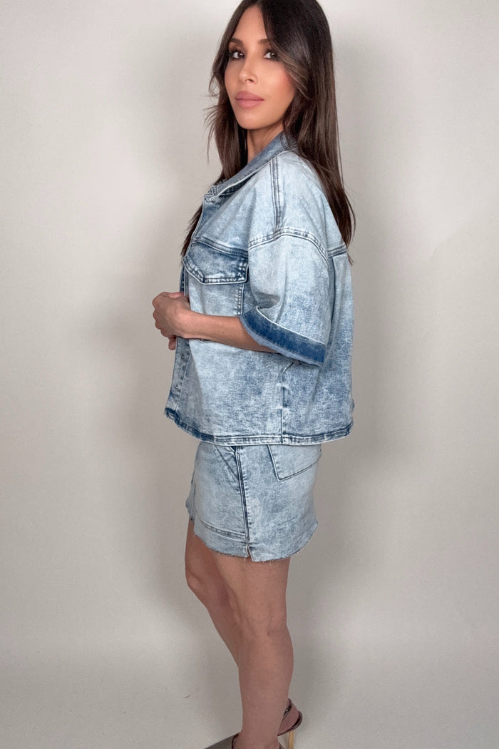 Puffy Short Sleeve Denim Jacket - Born To Glam