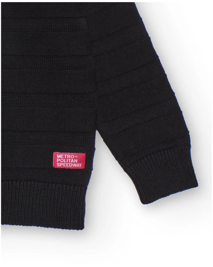 Black sweater for boys with striped texture