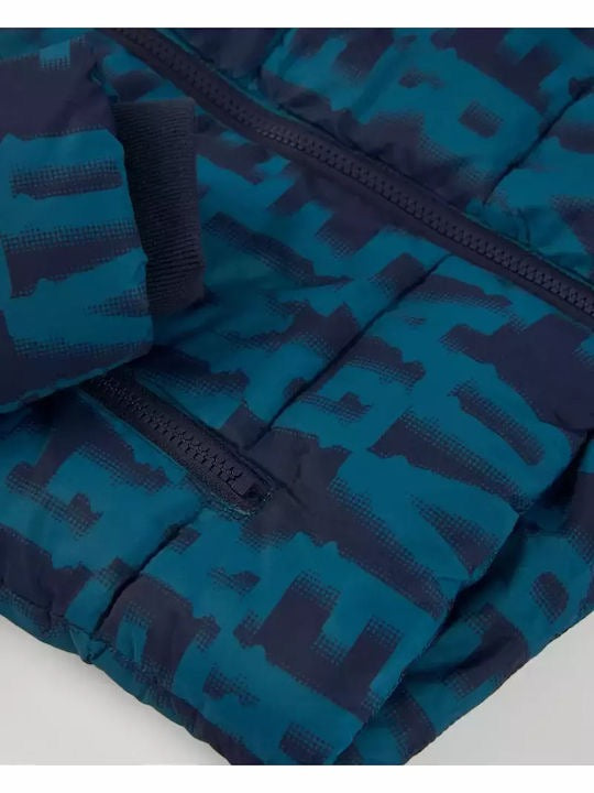 Boys’ navy padded coat with gamer print