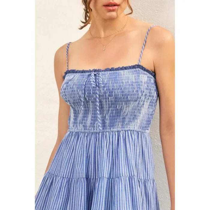Colette Striped Eyelet Babydoll Tiered Mini Dress
