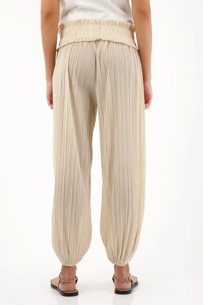 Cream Pleated Texture Jogger Pants for Women