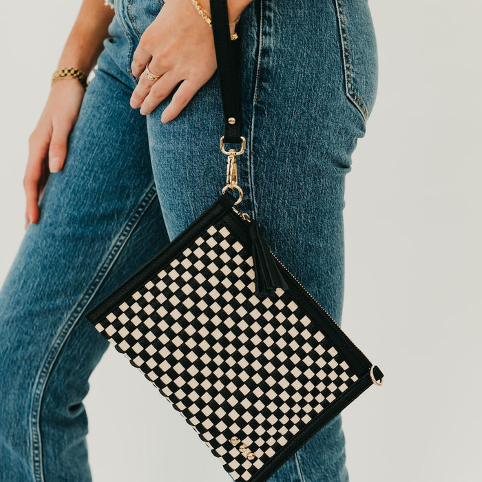 Crossbody Clutch Veda Checkered Black Woven Bag