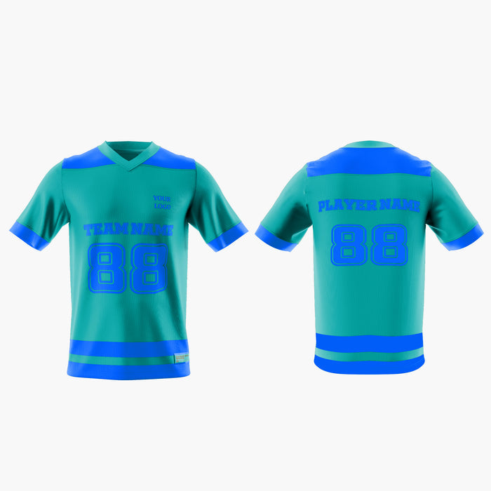 Football jersey with blue accents on a white background