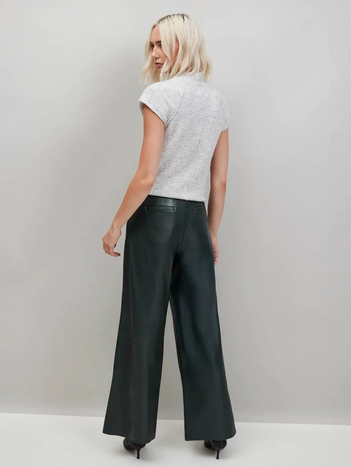 Dark-Green Leather Wide-Leg Trousers
