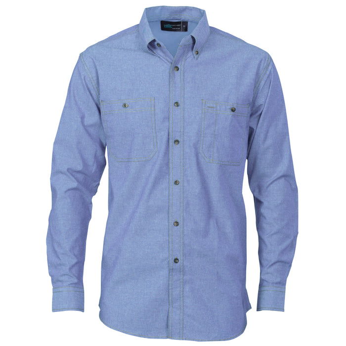DNC Cotton Chambray Shirt , Twin Pocket - Long Sleeve 4102