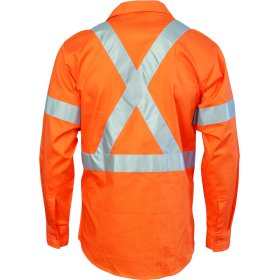 DNC Hi Vis D/N Cotton Shirt With Cross Back Generic R/Tape - Long Sleeve 3989