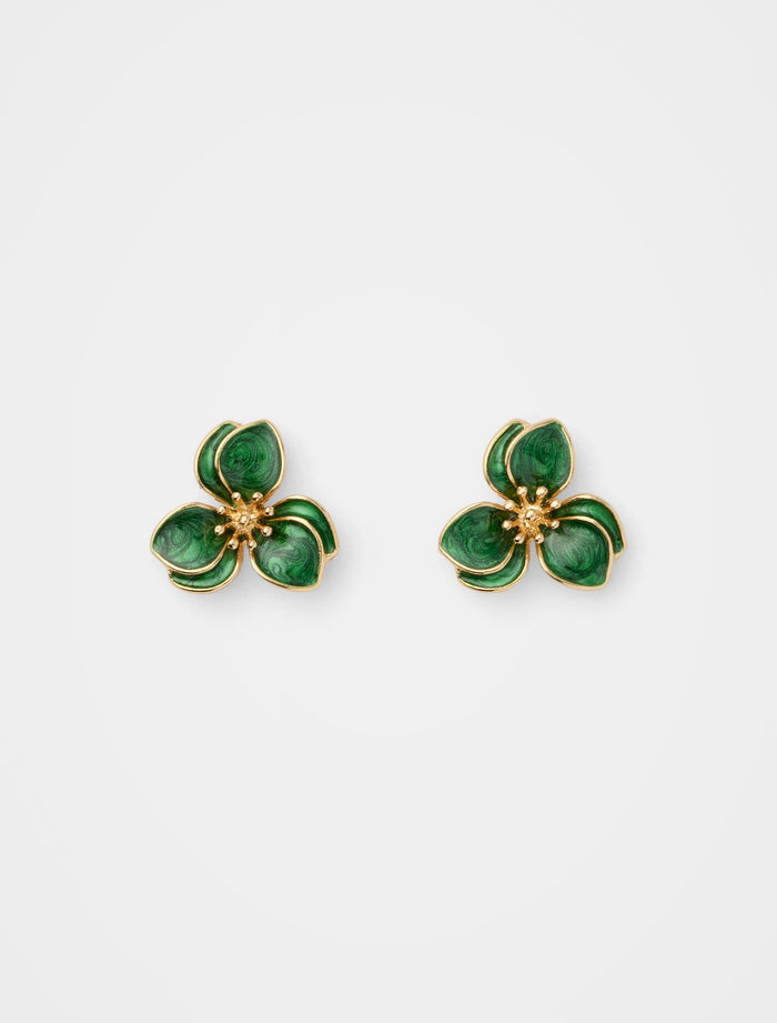Edith Enamel Flower Earrings 0 Gold Green Forever New