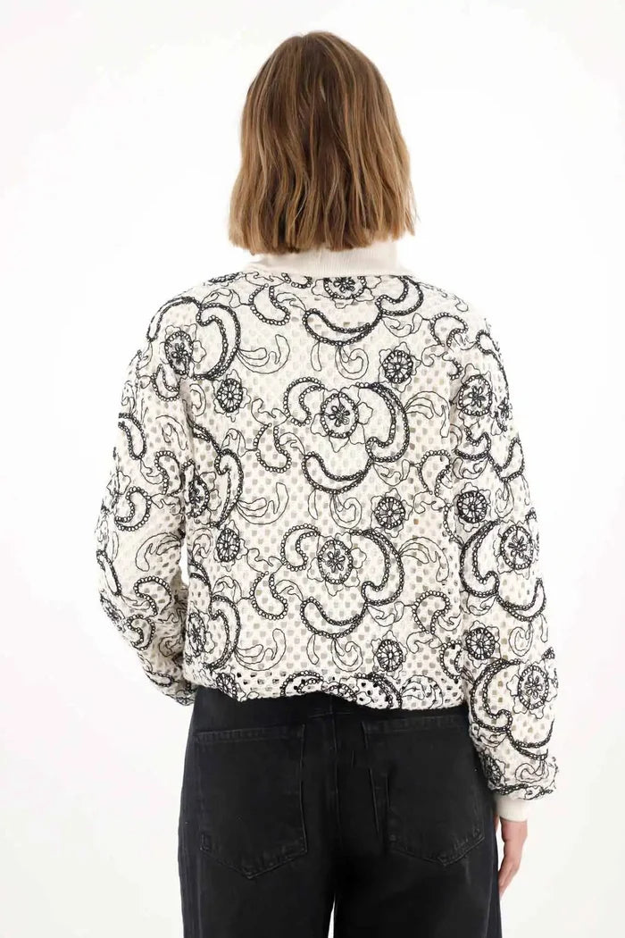 Embroidered Sweatshirt with Paisley Design for Women