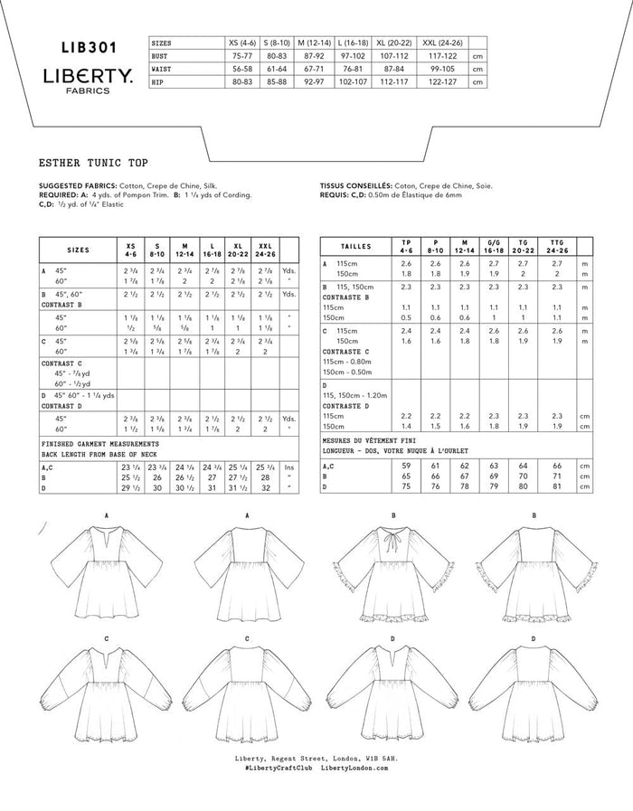 Liberty Fabrics Tops Shirts & Blouses Esther Tunic Top Sewing Pattern, Liberty Fabrics 10700