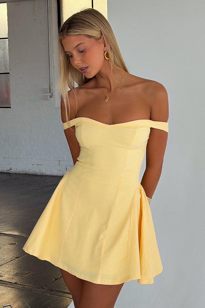 Georgina Off-Shoulder Mini Dress - Yellow