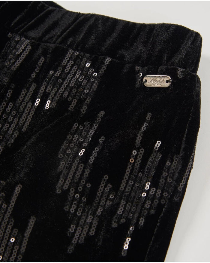 Girls’ black velvet trousers with sequins