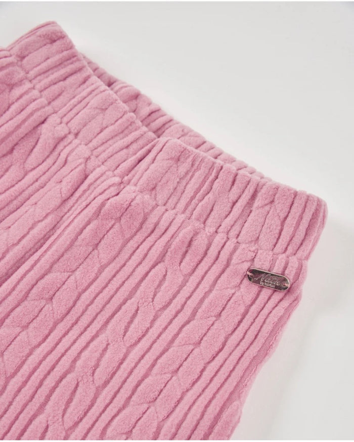 Girls’ long trousers in pink with cable knit and elastic waistband