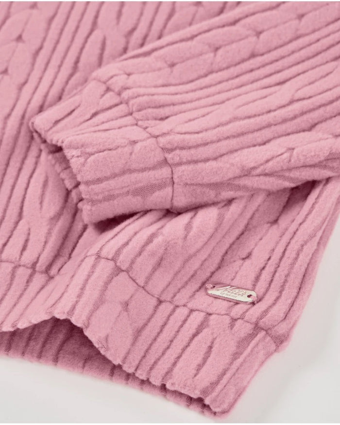 Girls’ pink hoodie with cable knit texture