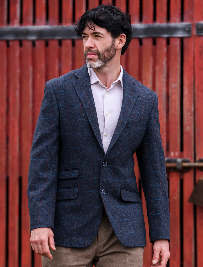 Irish Wool Tweed Sport Jacket - Navy Overcheck #color_navy-overcheck