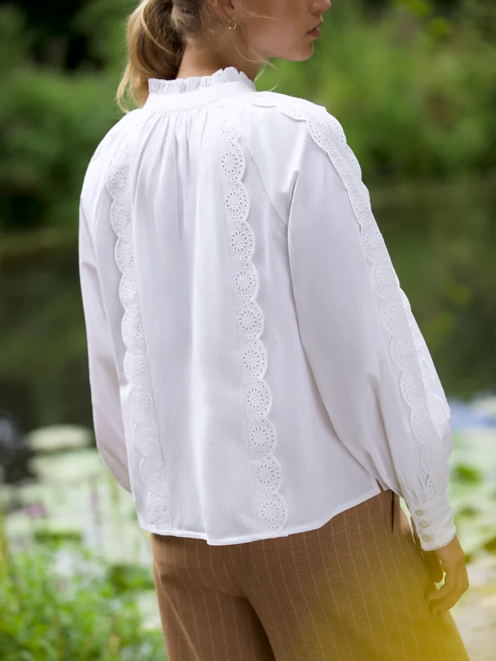 Ivory Broderie-Anglaise Cotton Blouse