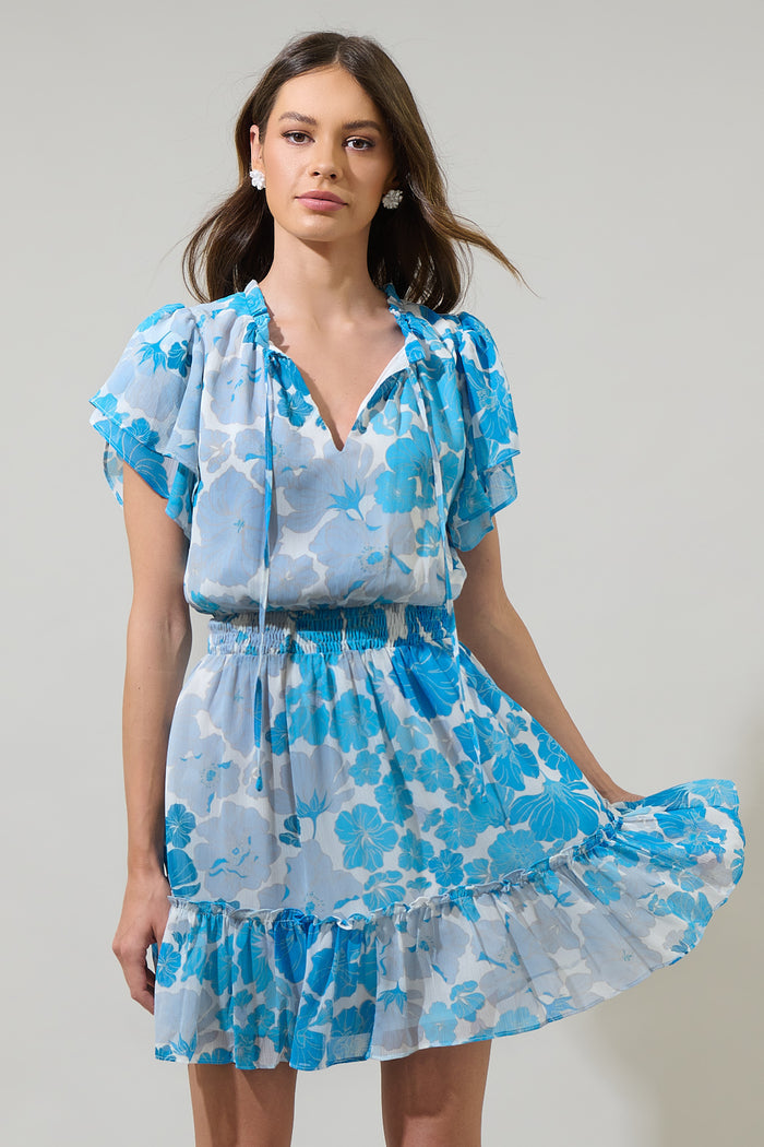 Kerela Floral Bumble Ruffle Mini Dress