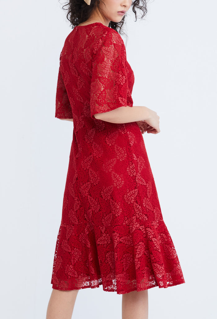 Lace Pearl Belted Cocktail Dress