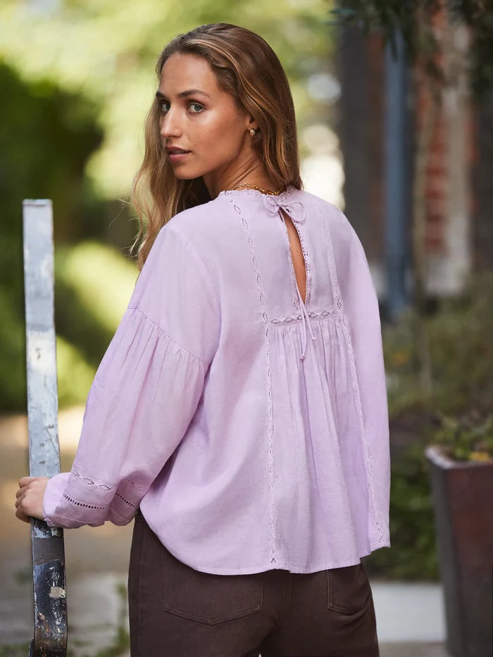Lilac Crochet-Detail Cotton Blouse