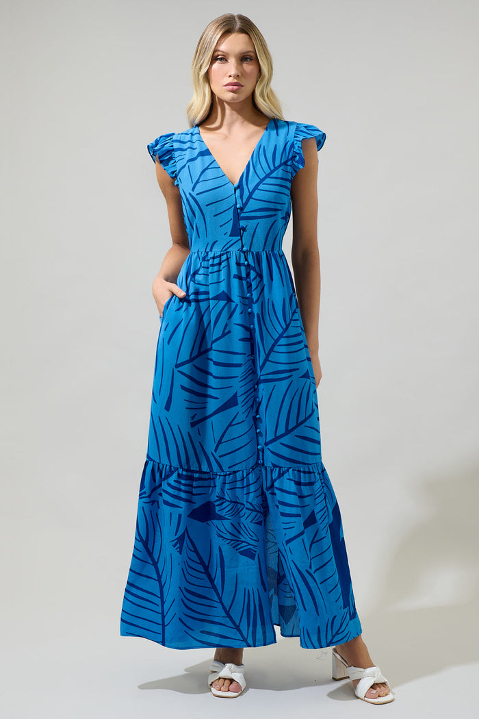 Maia Tropics Evianna Button Down Flutter Maxi Dress