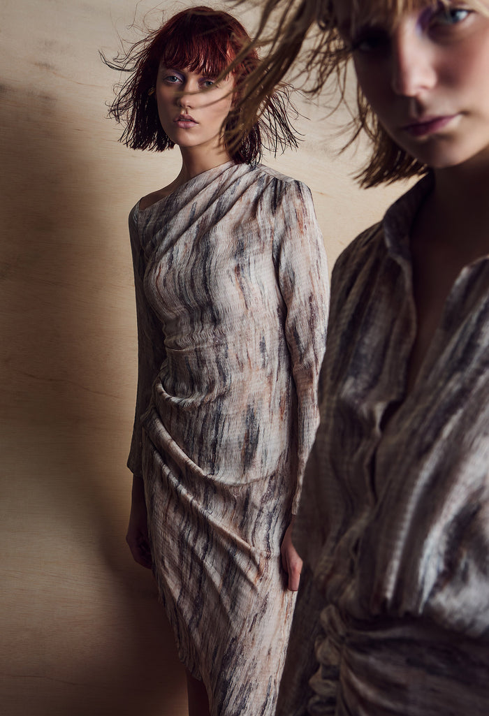 nichii X NURITA HARITH Patterned Asymmetrical Slit Midi Dress