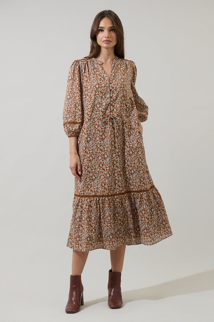 Ramsey Ditsy Harmy Drawstring Midi Dress