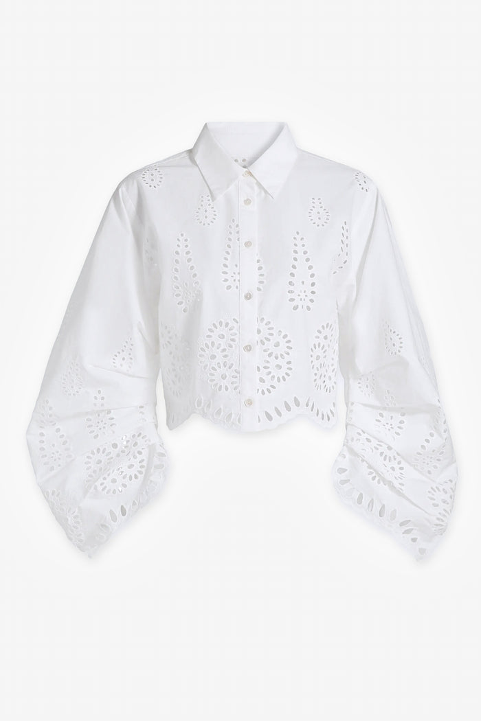 HEVRON Raquel Top White Eyelet Cotton Shirt, product front view