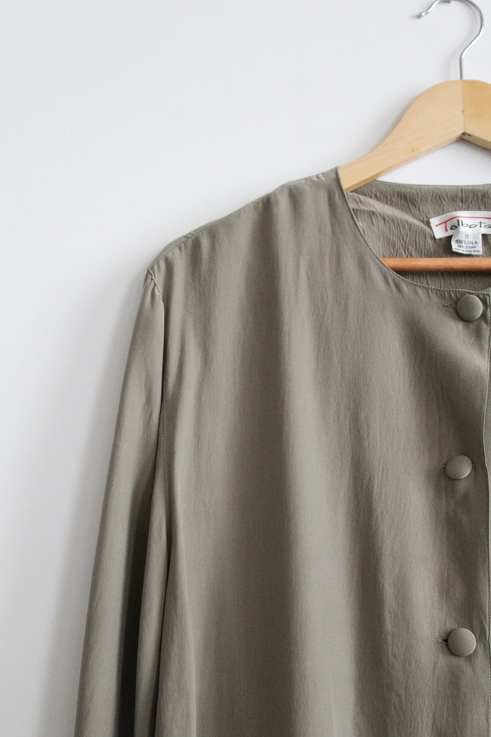 sage silk button up