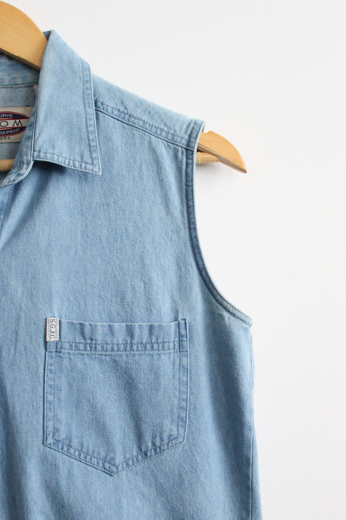 sleeveless denim button up