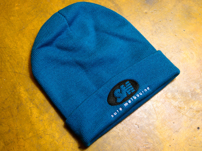 SM Oval Embroidered Cuff Beanie - Atlantic / Black
