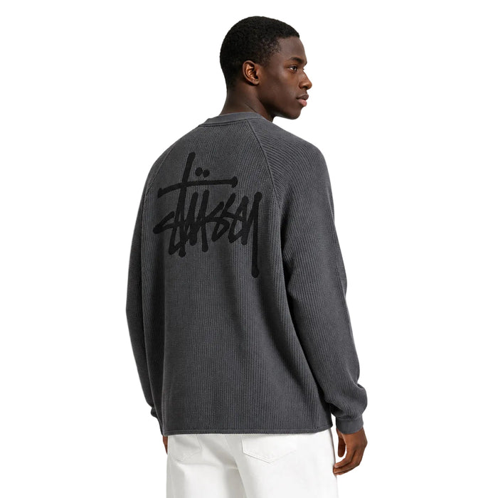 Stussy Raglan Thermal Long-Sleeve Crew Washed Black - AFewVibe