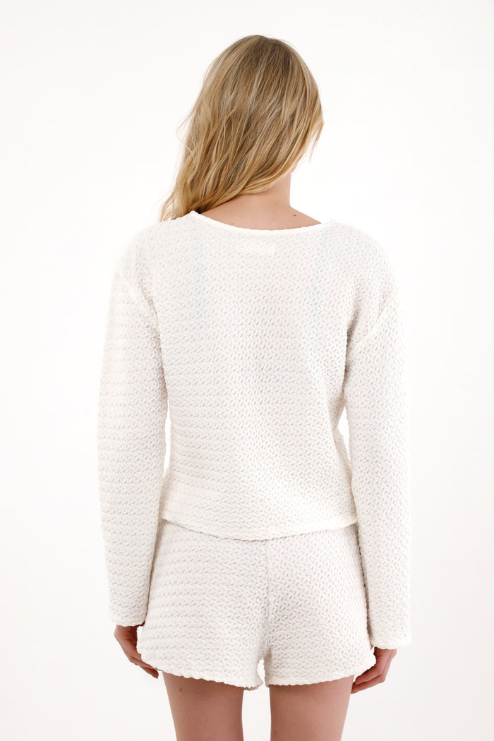 Textured Long Sleeve Blouse in Cream for Women