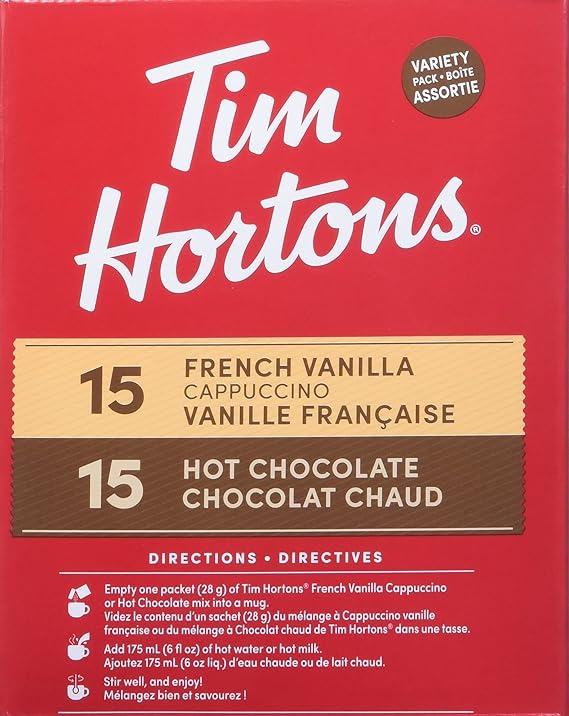 Tim Hortons Assorted Hot Chocolate, French Vanilla and Cappuccino, 30 x 28g,Packets - Shoppers-kart.com