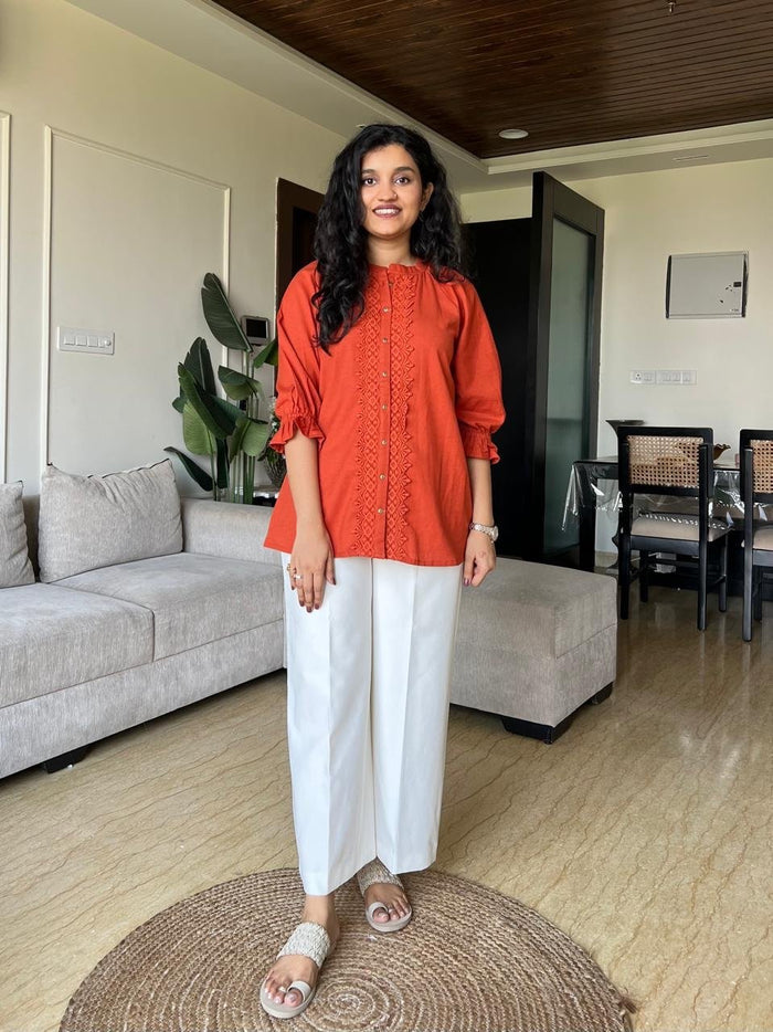 Tisha Cotton Statement Top- Orange