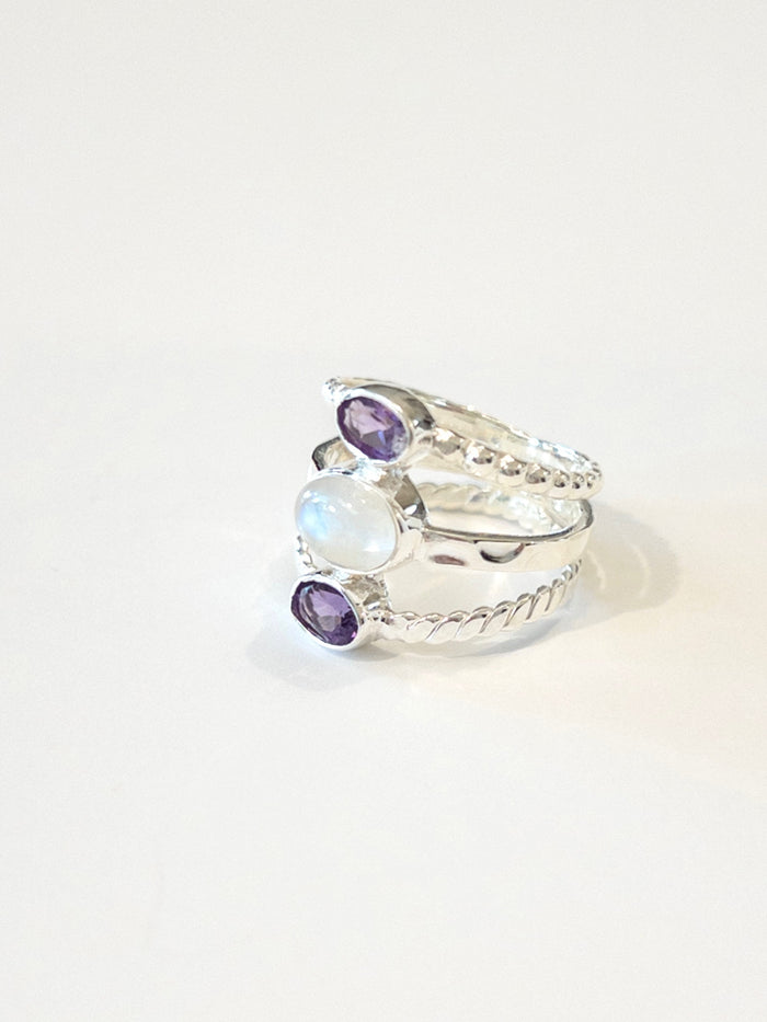 Trinity Amethyst and Moonstone nh Ring
