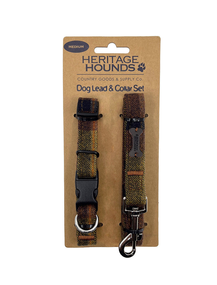 Tweed Dog Lead & Collar Set - Amber plaid #color_amber-plaid