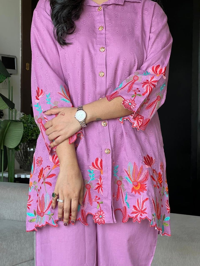 Vaari Cutwork Coord Set- Pink