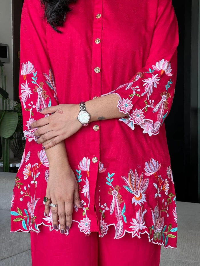 Vaari Cutwork Coord Set- Red