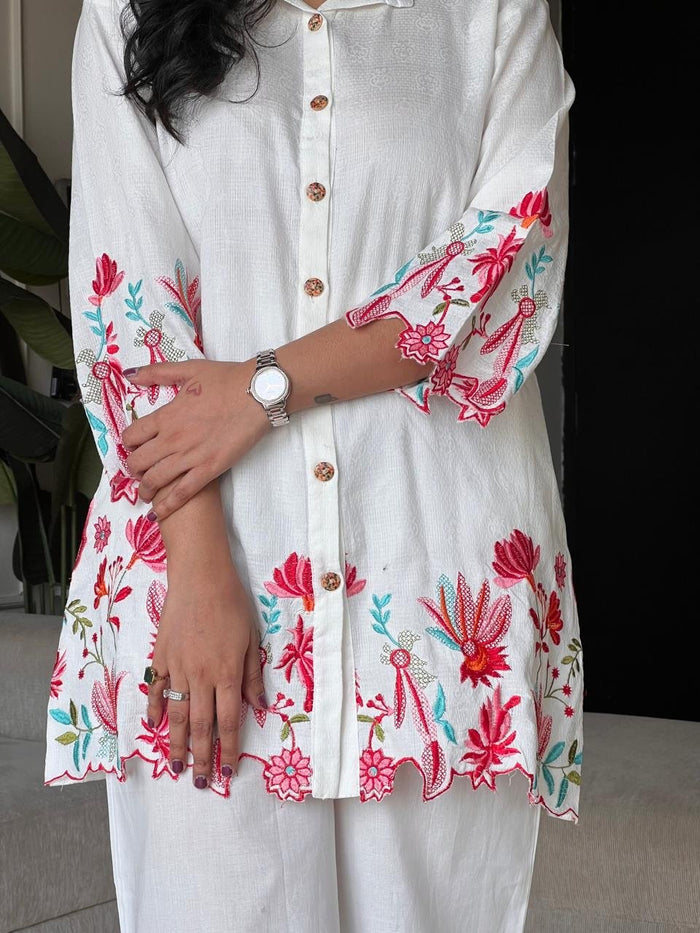 Vaari Cutwork Coord Set- White