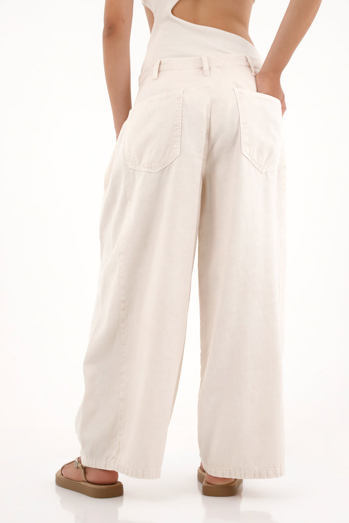 Wide Pink Trousers with Front Pleats for Women