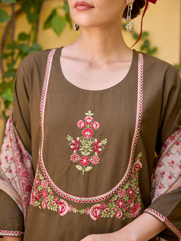 Women's Cotton Embroidered Kurta Set with Dupatta