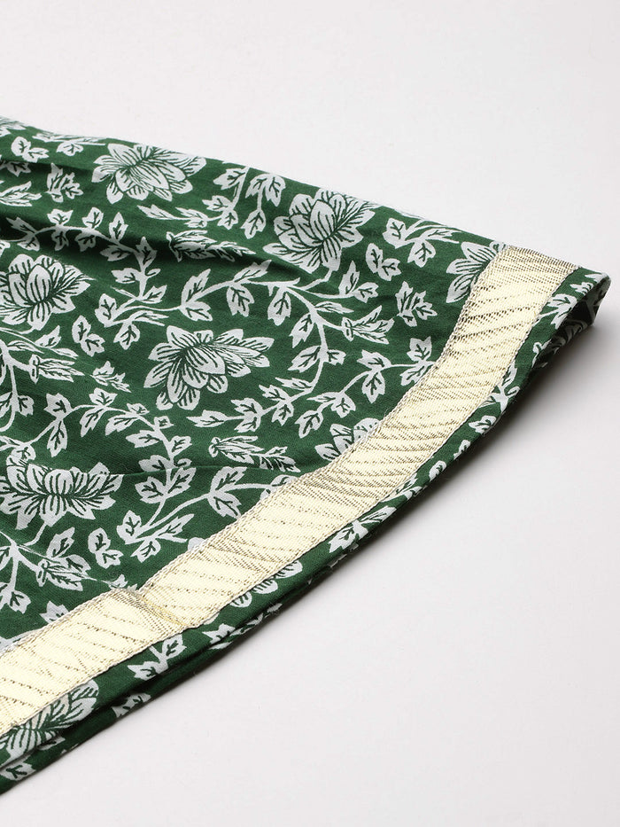 Women's Green Printed Tiered Skirt