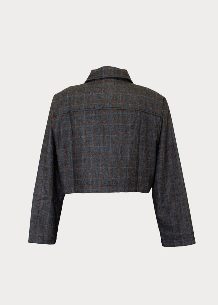 Back view of Wool Crop Jacket on model
