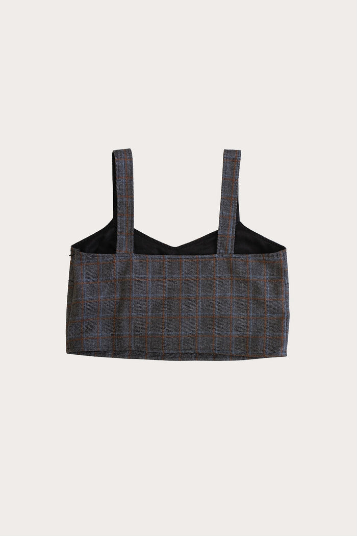 Back view of Wool Strap Tank in tan on model