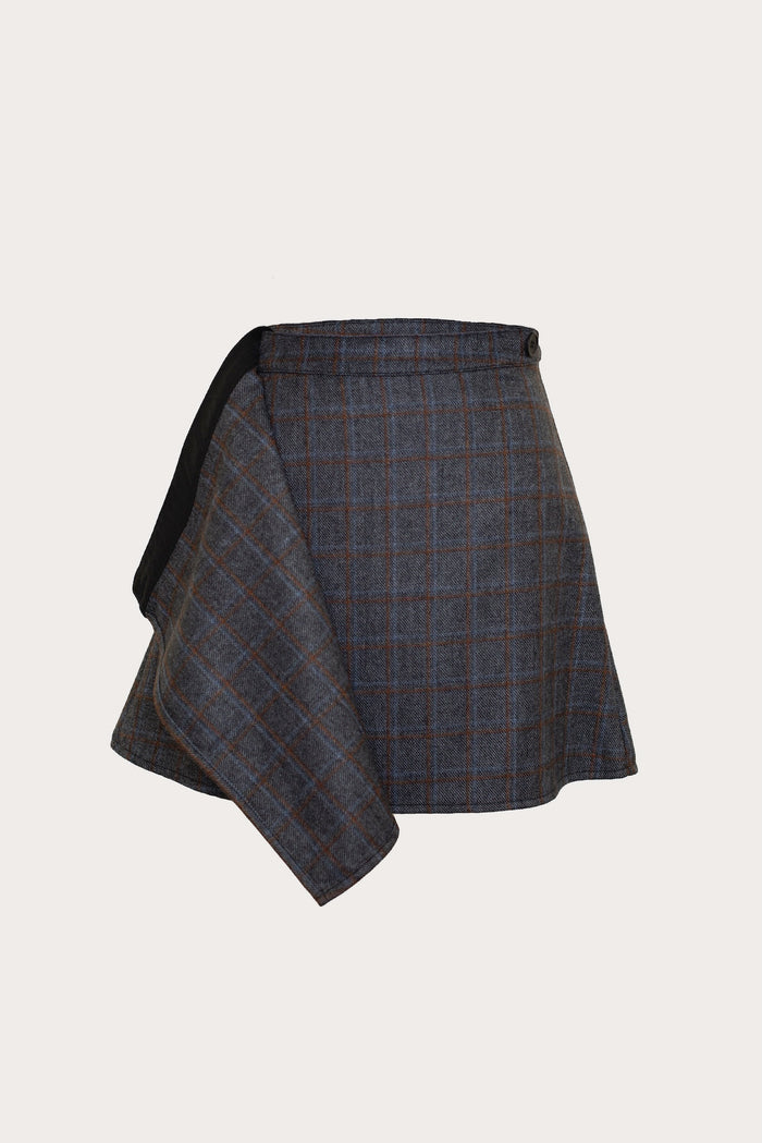 Back view of Wool Wrap Mini Skirt on model