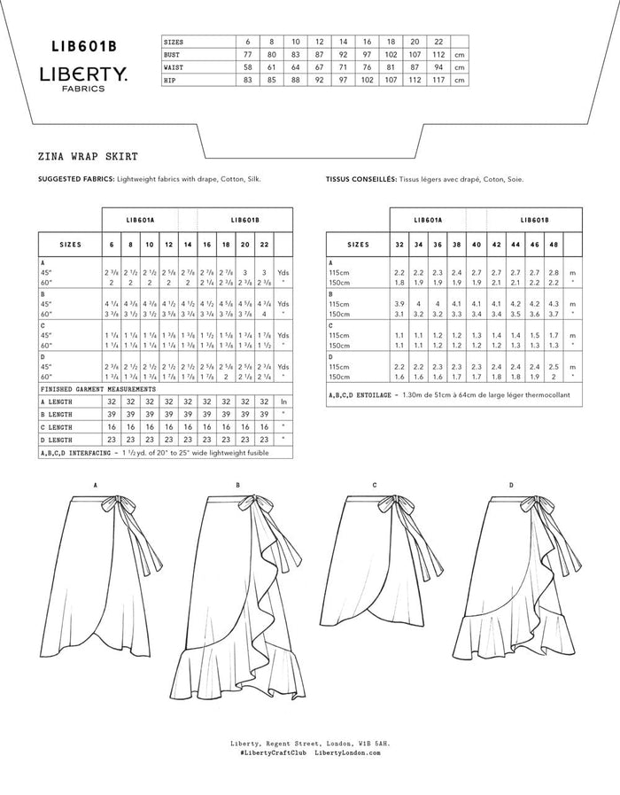 Liberty Fabrics Skirts Zina Wrap Skirt Sewing Pattern, Liberty Fabrics