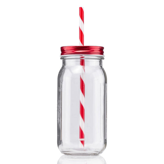 20 oz Mason Jason with Striped Straw Glass