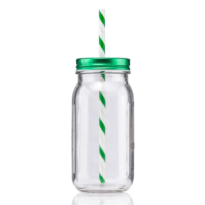 20 oz Mason Jason with Striped Straw Glass